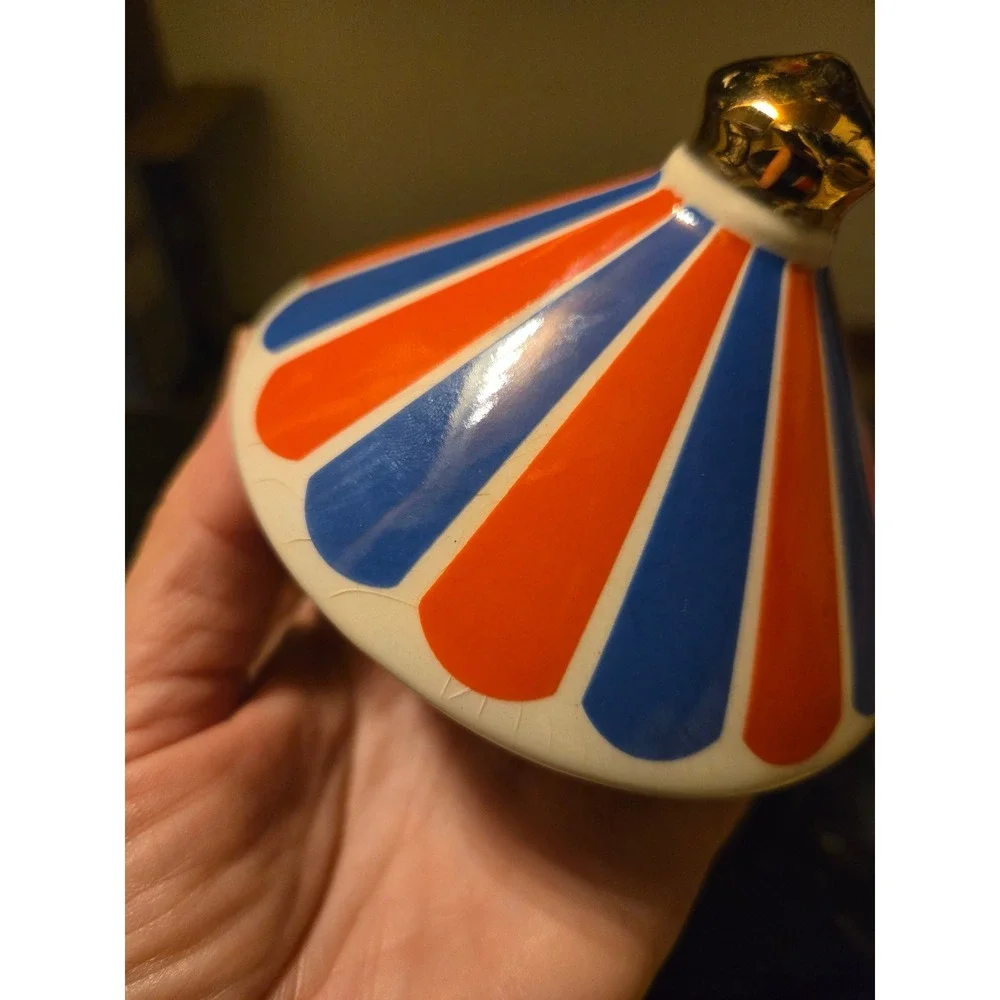 Vintage Carousel‎ Horse Ceramic Teapot Circus Tent Lid Gold Trim Red Blue White